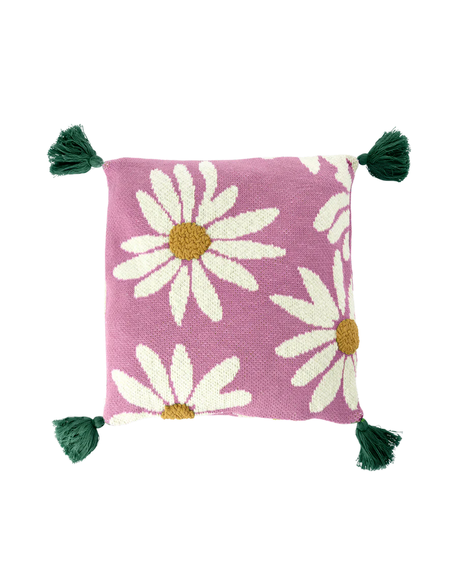 Knitted pink cushion