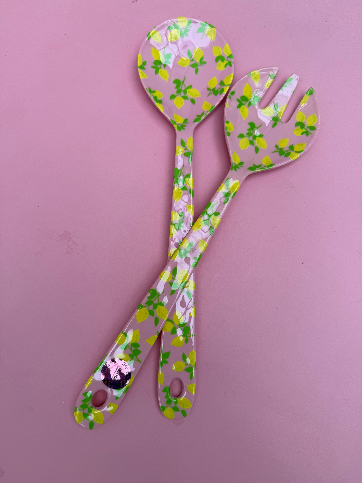 Lemon print salad spoon & fork