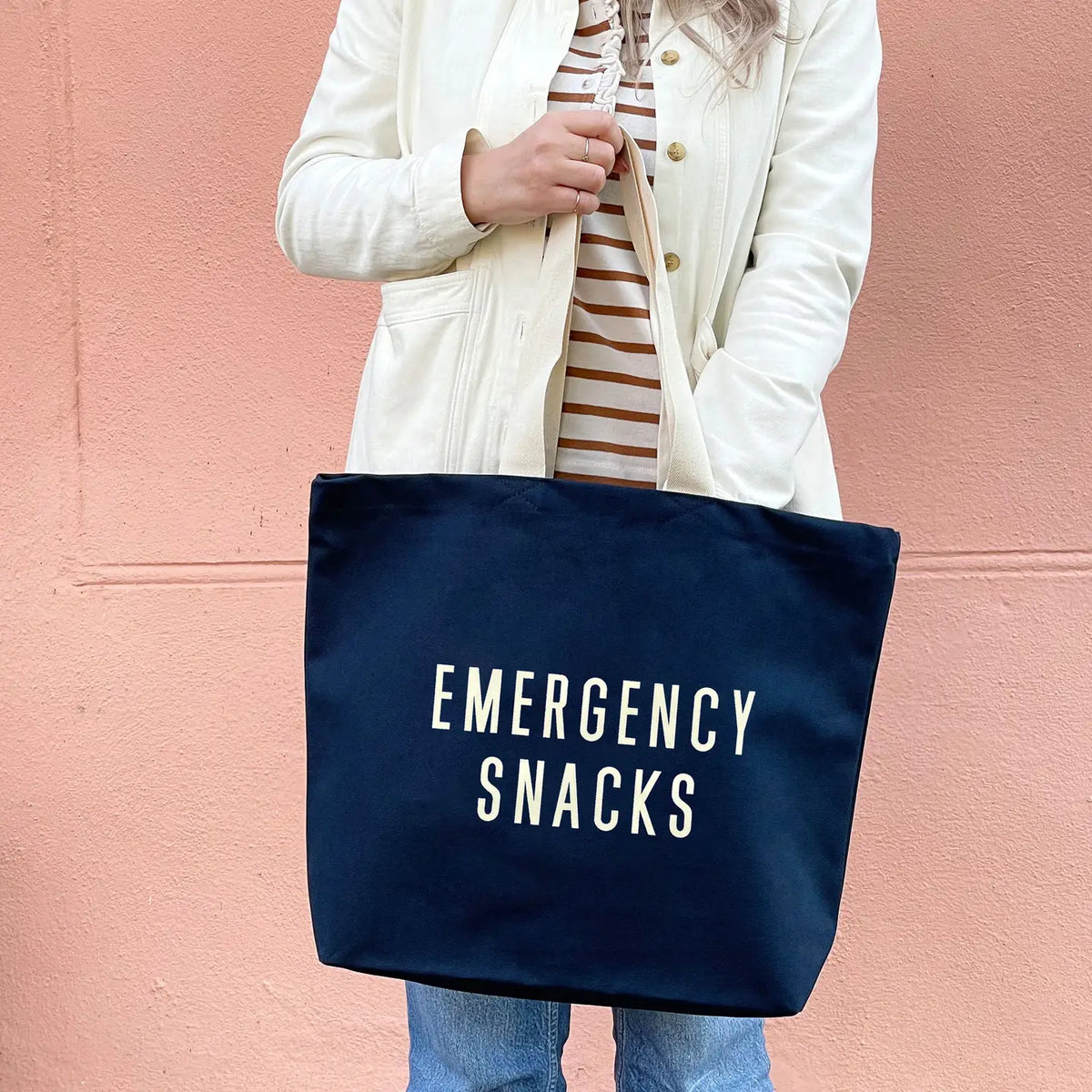 Emergency Snacks Navy Tote Bag