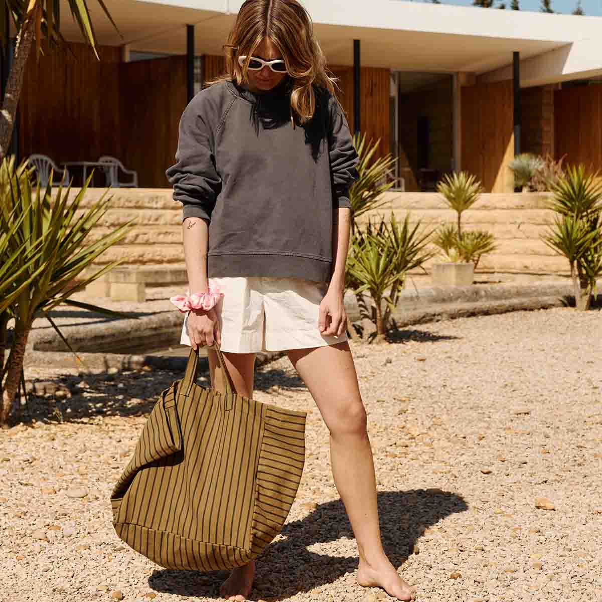 Olive stripes tote