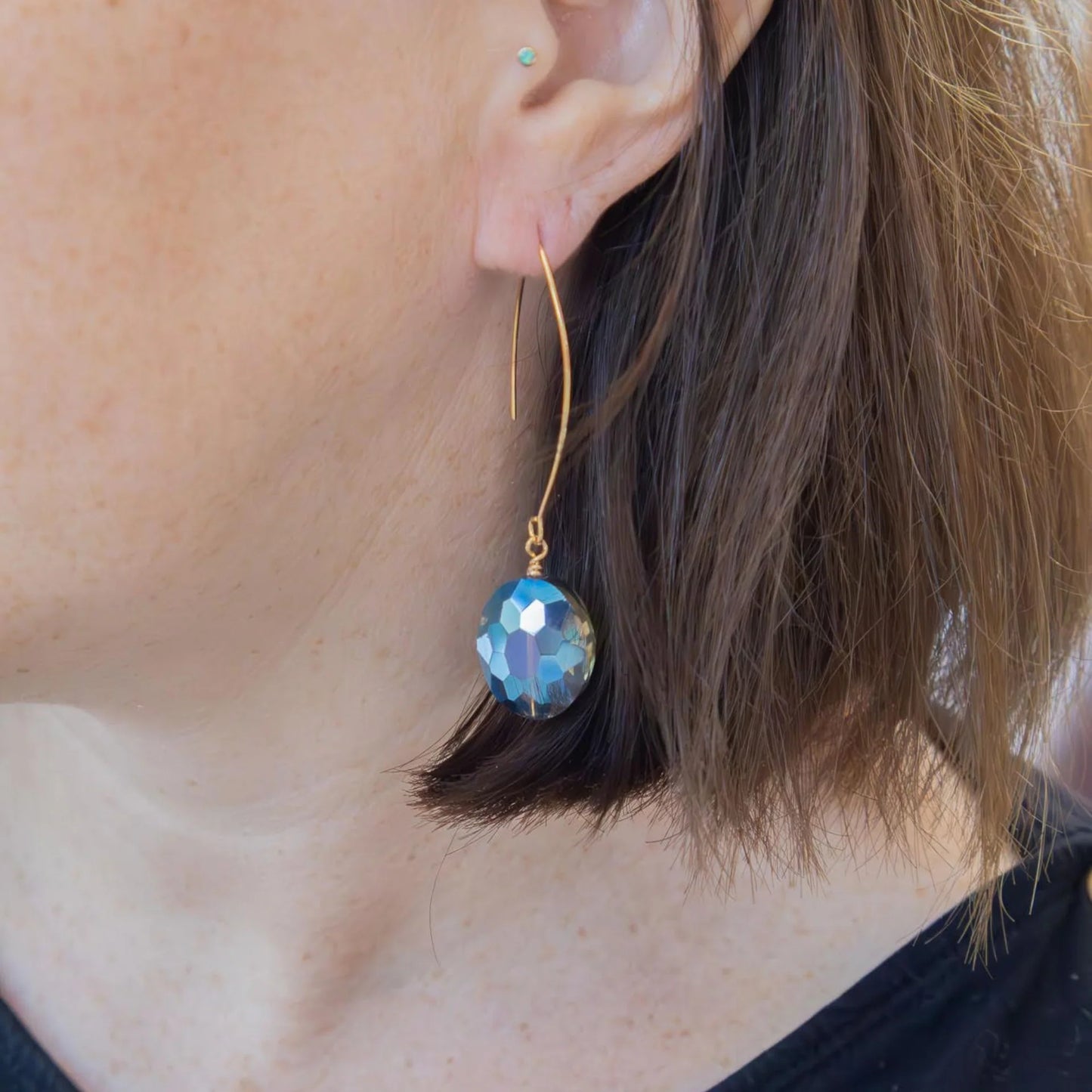 Large Rainbow Blue Oval Earrings