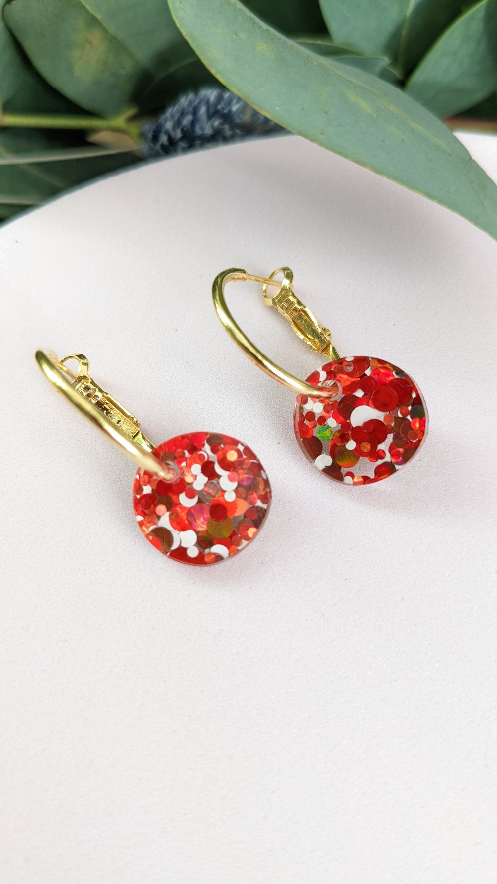 'Julianne Moore' Earrings Dusky Pink & Red Glitter - A Little Idea