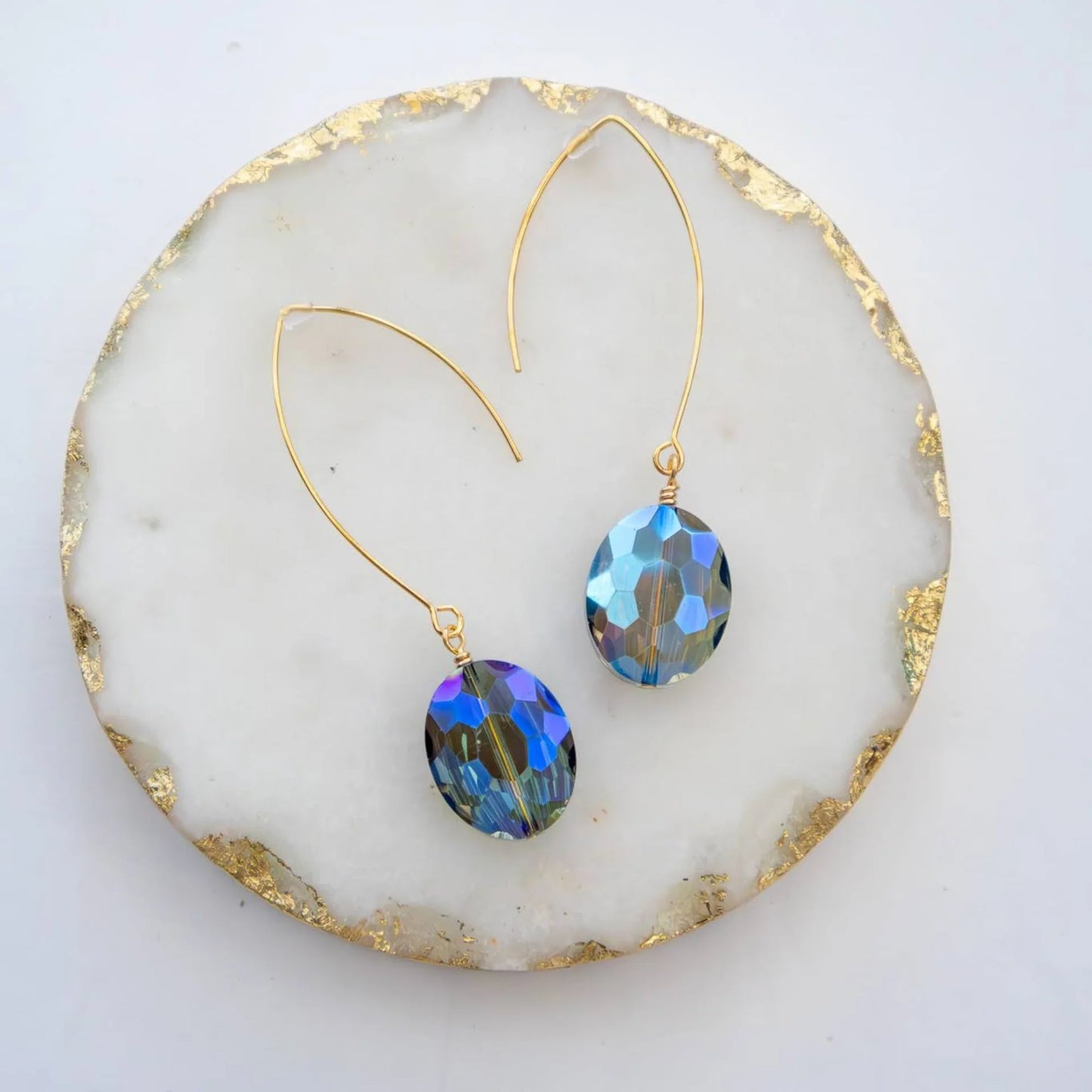 Large Rainbow Blue Oval Earrings