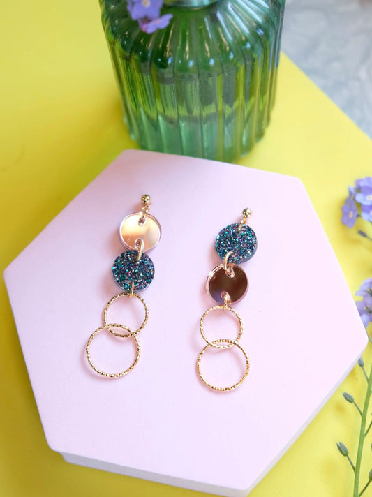 Cate Blanchett Earrings Rose Gold & Rainbow Glitter