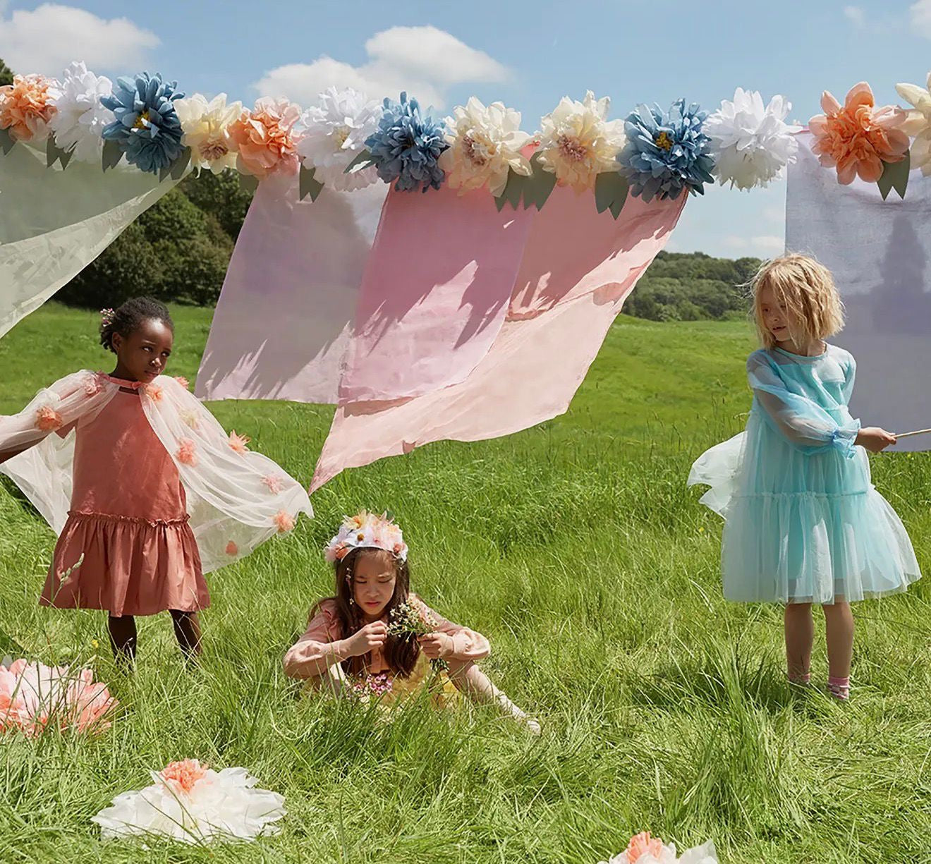 Giant paper flower garland