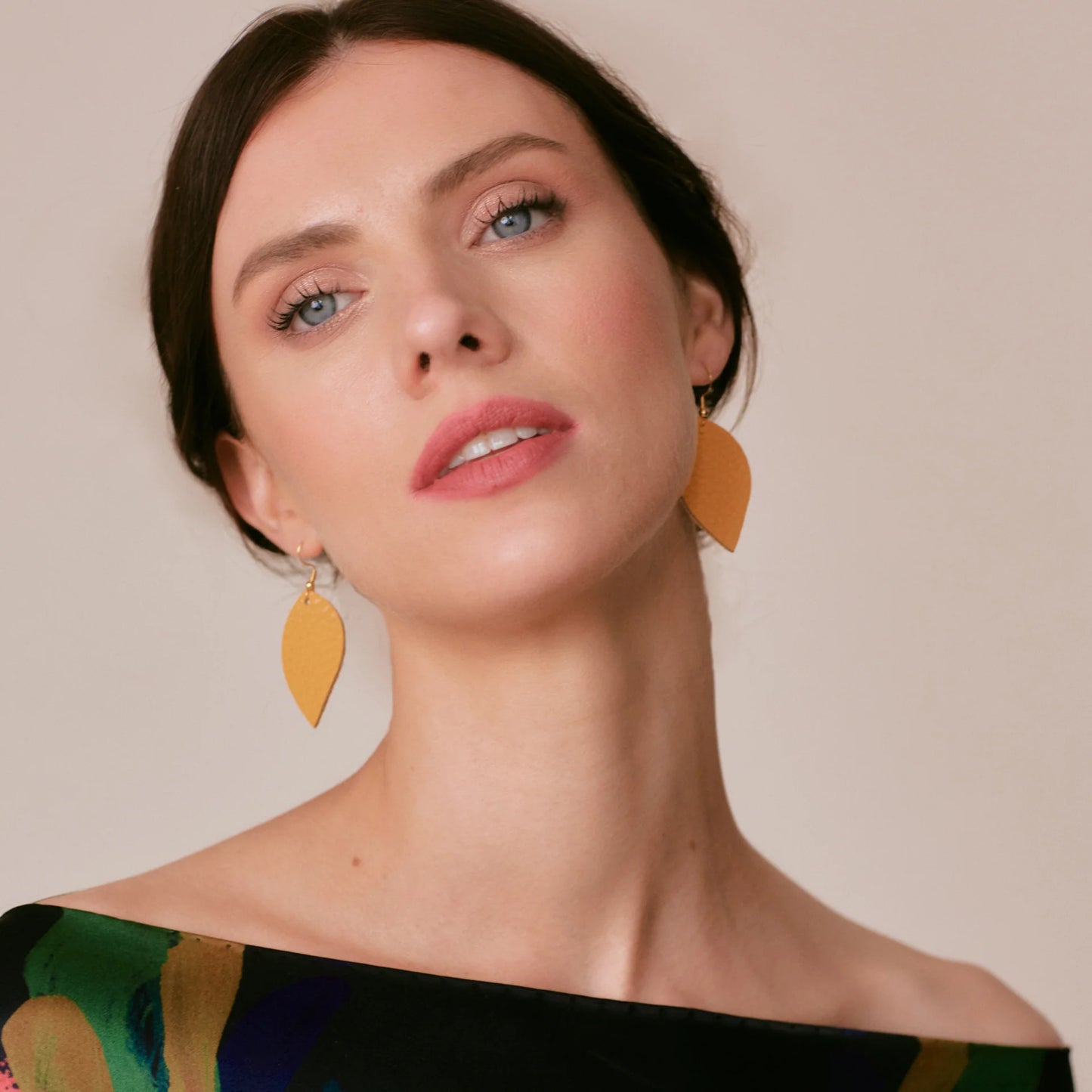 Yellow Leather Leaf Earring -Siobhan Daly