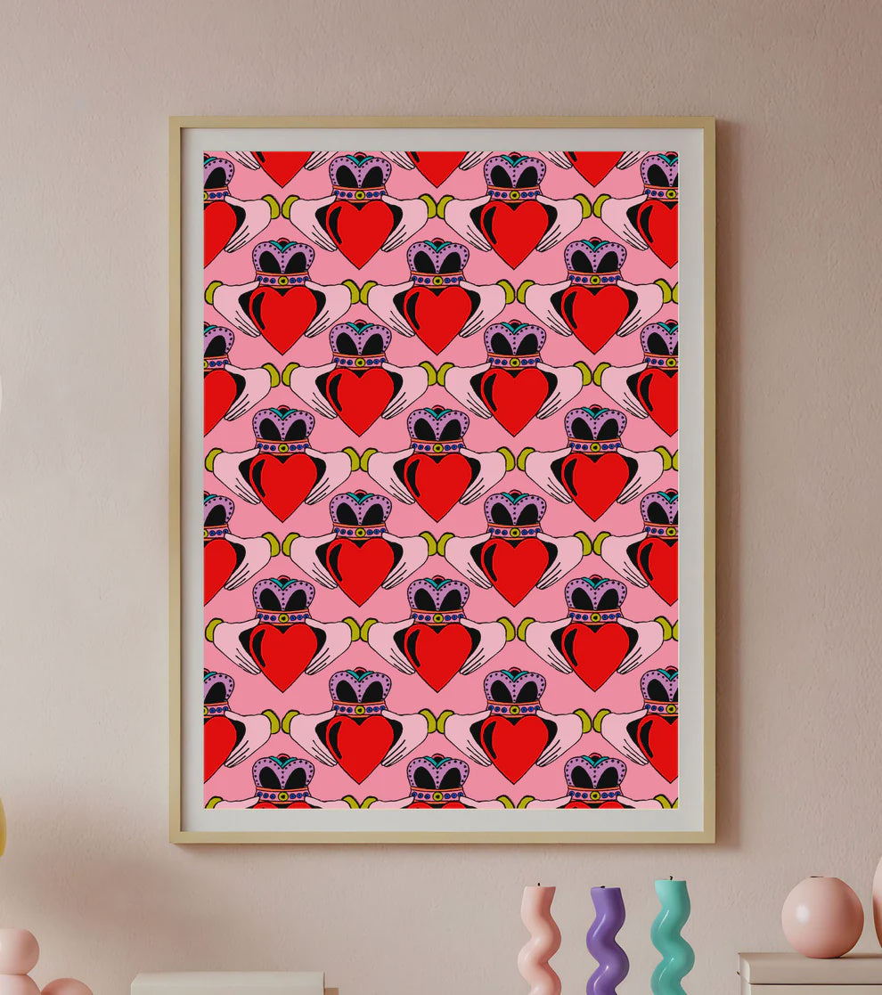 Irish Pink Claddagh Love A4 Print