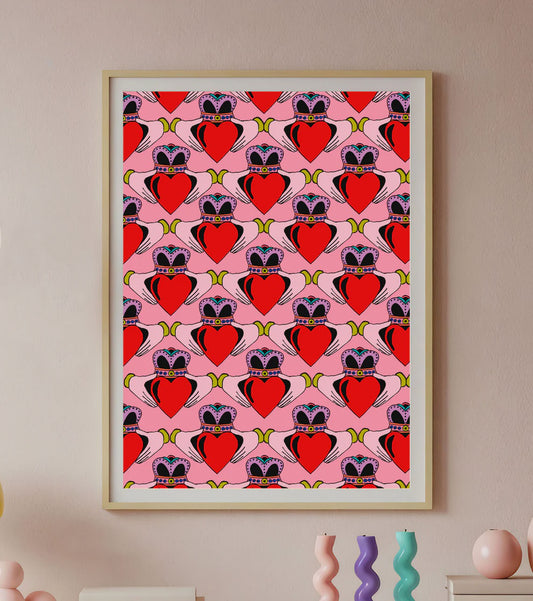 Irish Pink Claddagh Love A4 Print