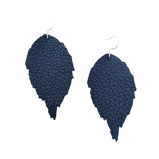 Navy Leather Leaf Earrings -Siobhan Daly