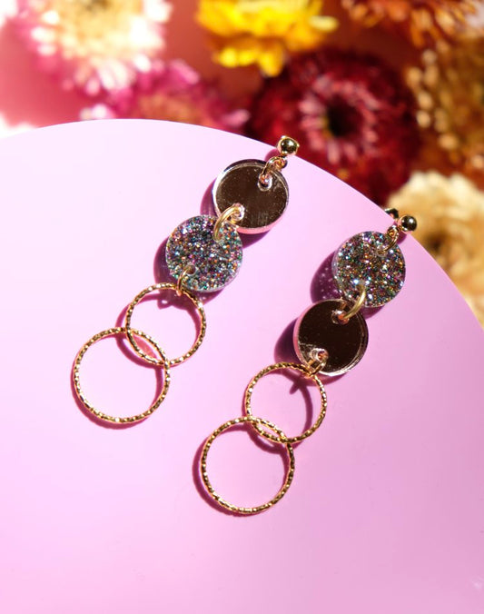 Cate Blanchett Rose gold/Rainbow glitter earrings
