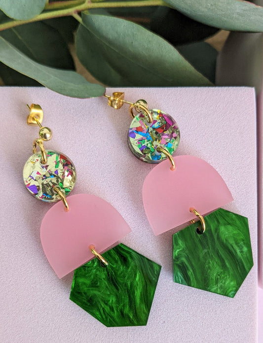 'Ana Matronic' Gold sparkle/frosted pink/green marble - A Little Idea