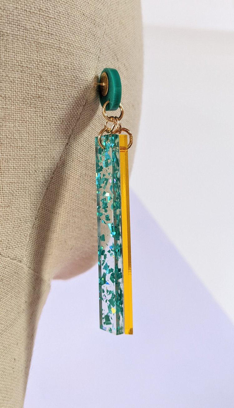 'Isabella Rossellini' in teal, mirrored Earrings -A Little Idea