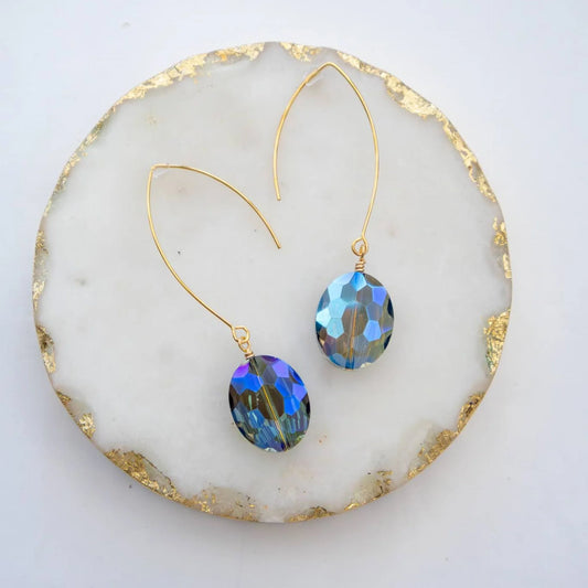 Large Rainbow Blue Oval Earrings